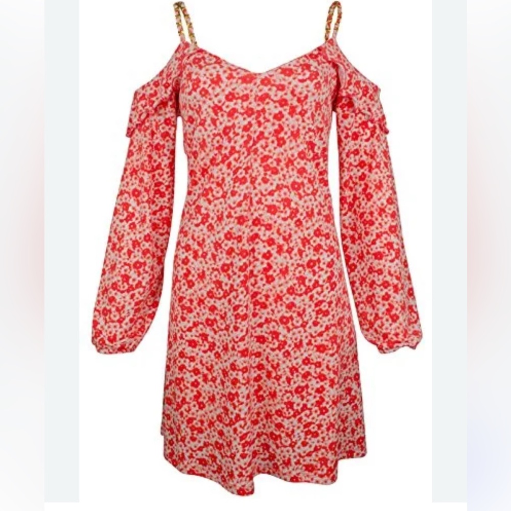 Michael, Michael Kors, Cold Shoulder Long Sleeve Floral Red Dress size Large